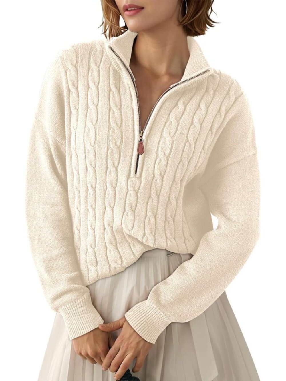 Cozy Women's Quarter Zip Ribbed Cable Knit Sweater for Fall & Winter 2026